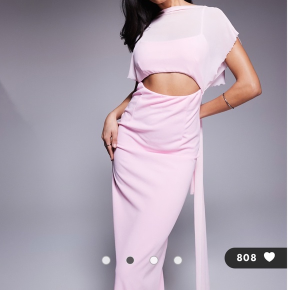 ASOS DESIGN sheer overlay maxi dress in light pink - Picture 2 of 3